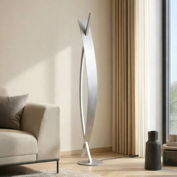 Lucande Stojací lampa LED Marija, stříbrná, stmívatelná, 140 cm, stmívatelný, Chrom / stříbro, Obývací pokoj / jídelna, kov, Moderní