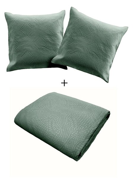 Zelený set přehozu a povlaku na polštář z mikrovlákna 220x240 cm Romane – douceur d'intérieur