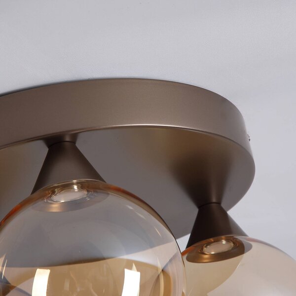 Searchlight LED stropní svítidlo Opus Lux, 3 žárovky, bronz, sklo jantarové,, stmívatelný, Bronz / starožitná mosaz, Obývací pokoj / jídelna, kov