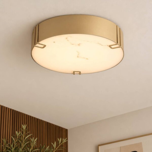 Searchlight LED stropní svítidlo Marmo, zlatá barva, kov, IP44, 3 000 K, stmívatelný, Mosaz / zlato, Koupelna, kov