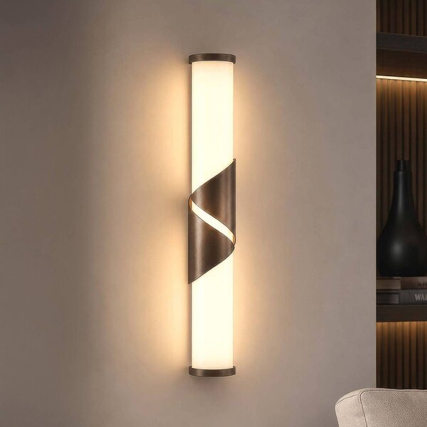 Searchlight LED nástěnné světlo Wrap, IP44, bronzová barva, kov, sklo, 3 000 K, stmívatelný, Bronz / starožitná mosaz, Koupelna, kov