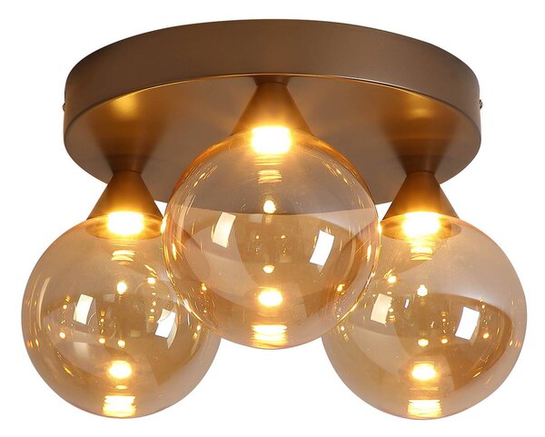 Searchlight LED stropní svítidlo Opus Lux, 3 žárovky, bronz, sklo jantarové,, stmívatelný, Bronz / starožitná mosaz, Obývací pokoj / jídelna, kov