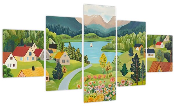 Obraz - Vesnice v horách (125x70 cm)