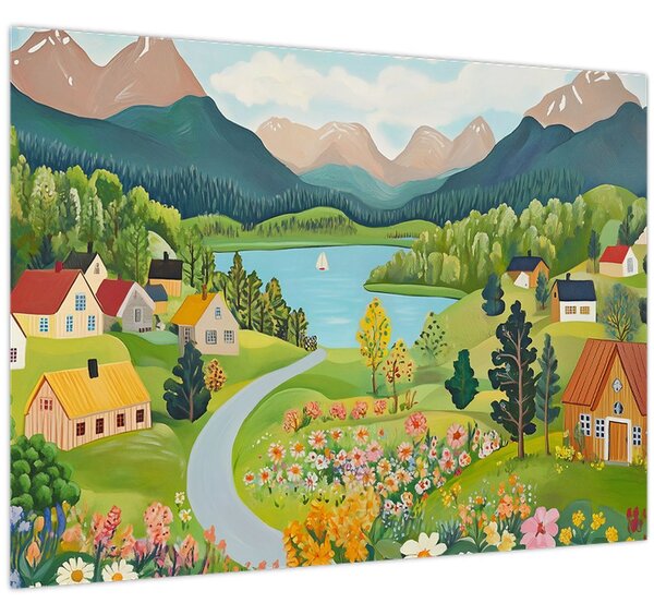 Obraz - Vesnice v horách (70x50 cm)