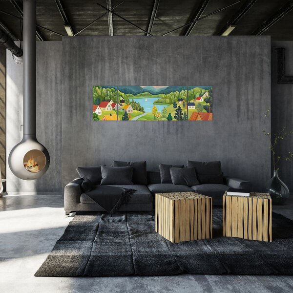 Obraz - Vesnice v horách (170x50 cm)
