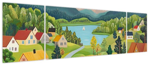 Obraz - Vesnice v horách (170x50 cm)