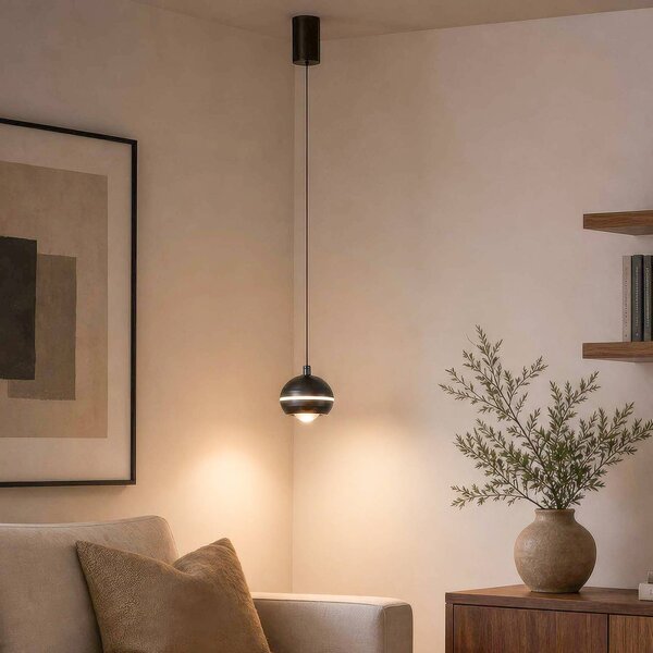 Searchlight LED závěsné světlo Meteor, 1 žárovka, černý nikl, kov,, stmívatelný, Černá, Obývací pokoj / jídelna, kov, Moderní
