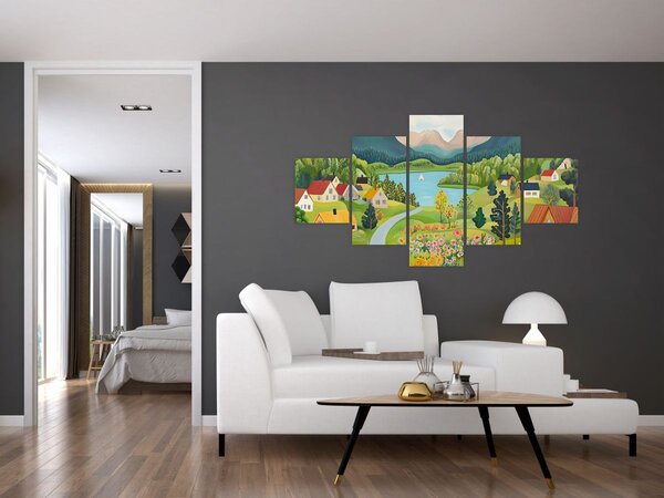 Obraz - Vesnice v horách (125x70 cm)