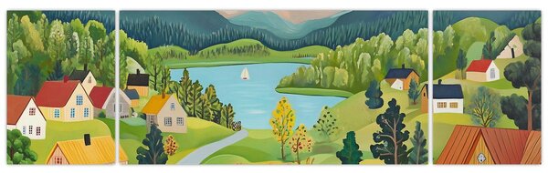 Obraz - Vesnice v horách (170x50 cm)