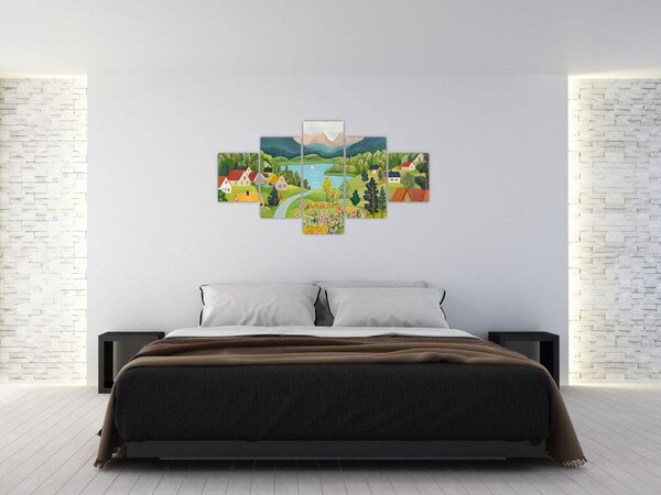 Obraz - Vesnice v horách (125x70 cm)