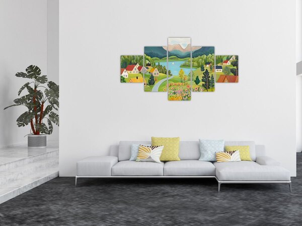 Obraz - Vesnice v horách (125x70 cm)