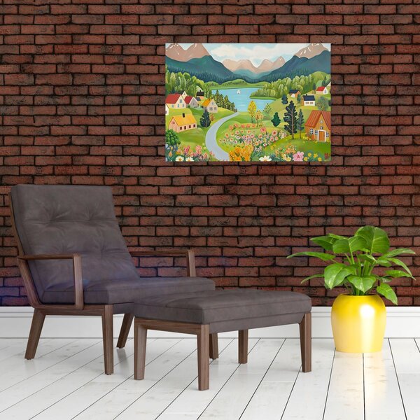 Obraz - Vesnice v horách (70x50 cm)