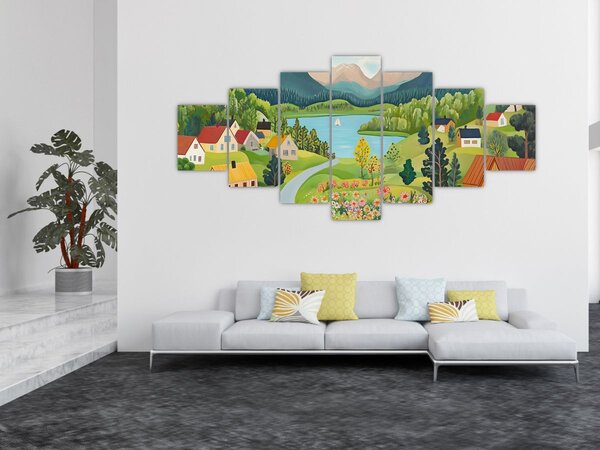 Obraz - Vesnice v horách (210x100 cm)