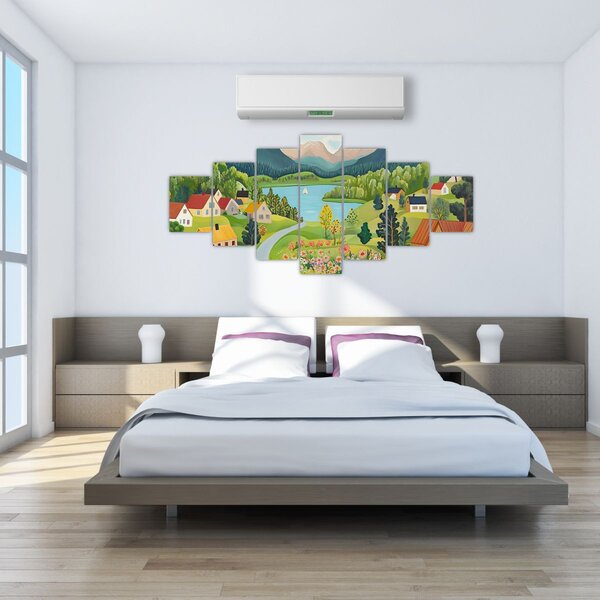 Obraz - Vesnice v horách (210x100 cm)