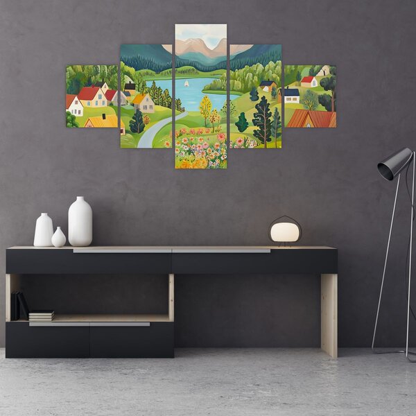 Obraz - Vesnice v horách (125x70 cm)