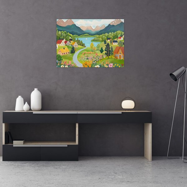 Obraz - Vesnice v horách (70x50 cm)