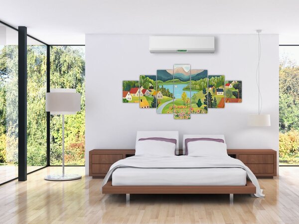 Obraz - Vesnice v horách (210x100 cm)