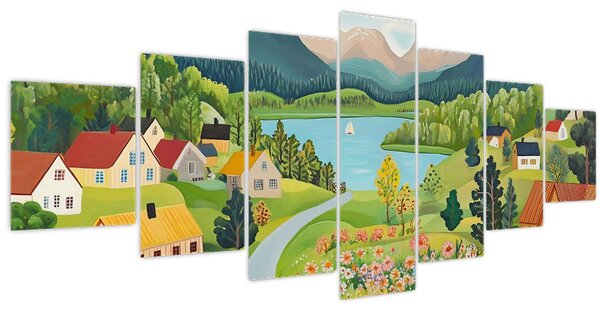 Obraz - Vesnice v horách (210x100 cm)