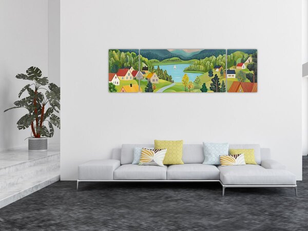 Obraz - Vesnice v horách (170x50 cm)