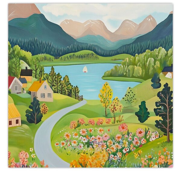 Obraz - Vesnice v horách (30x30 cm)