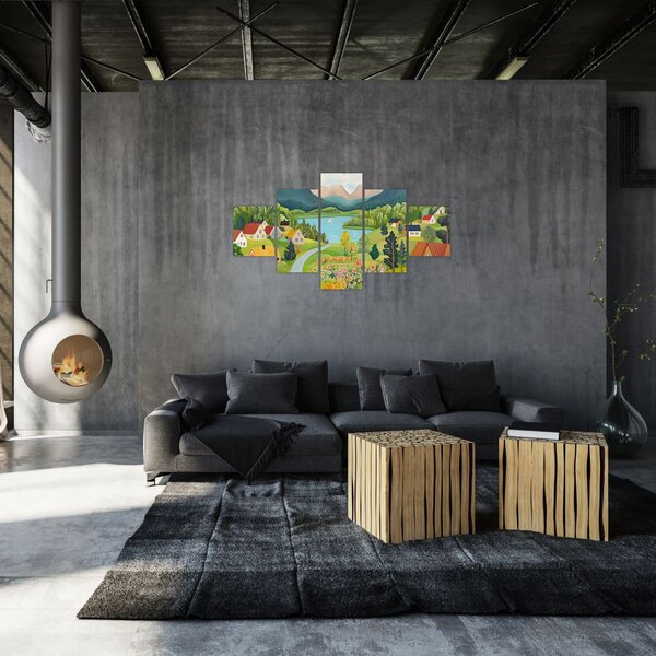 Obraz - Vesnice v horách (125x70 cm)
