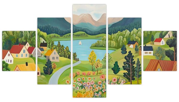 Obraz - Vesnice v horách (125x70 cm)