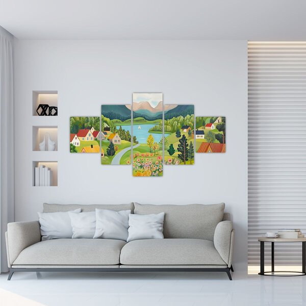 Obraz - Vesnice v horách (125x70 cm)