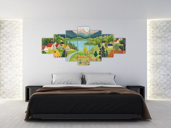 Obraz - Vesnice v horách (210x100 cm)