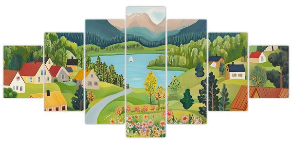 Obraz - Vesnice v horách (210x100 cm)