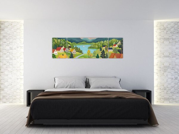 Obraz - Vesnice v horách (170x50 cm)