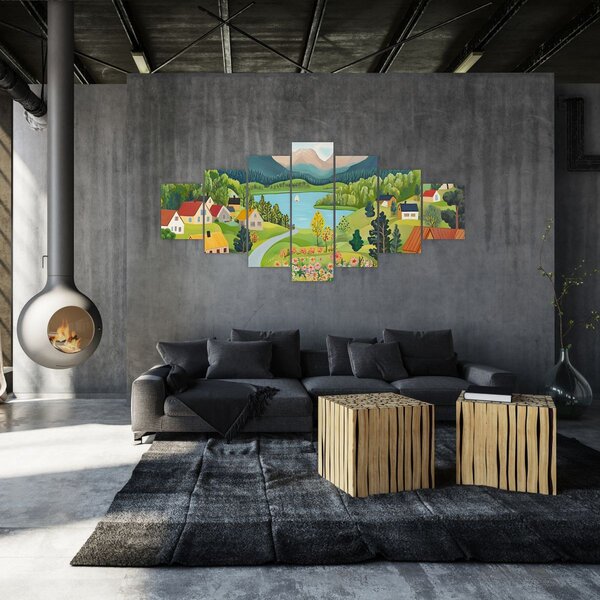Obraz - Vesnice v horách (210x100 cm)