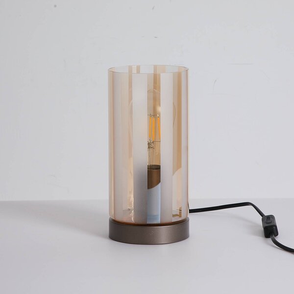 Searchlight Stolní lampa Kent, bronzová, sklo, E27, Krémová / jantar, Obývací pokoj / jídelna, kov