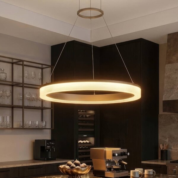 Searchlight LED závěsné světlo Lumen Rings 1-fl. písková, železo, stmívatelné, stmívatelný, Krémová / jantar, Obývací pokoj / jídelna, kov, Moderní
