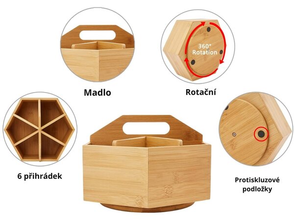 5Five® Otočný bambusový organizér s přepážkami, ROTA, pr. 22 x 12,5 cm