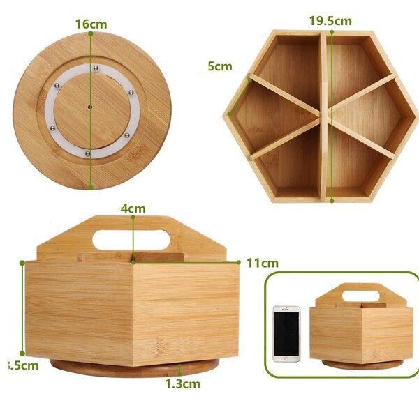 5Five® Otočný bambusový organizér s přepážkami, ROTA, pr. 22 x 12,5 cm
