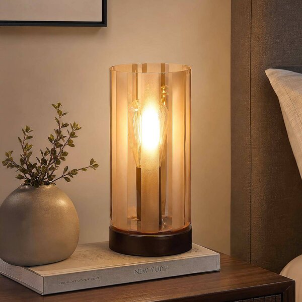 Searchlight Stolní lampa Kent, bronzová, sklo, E27, Krémová / jantar, Obývací pokoj / jídelna, kov