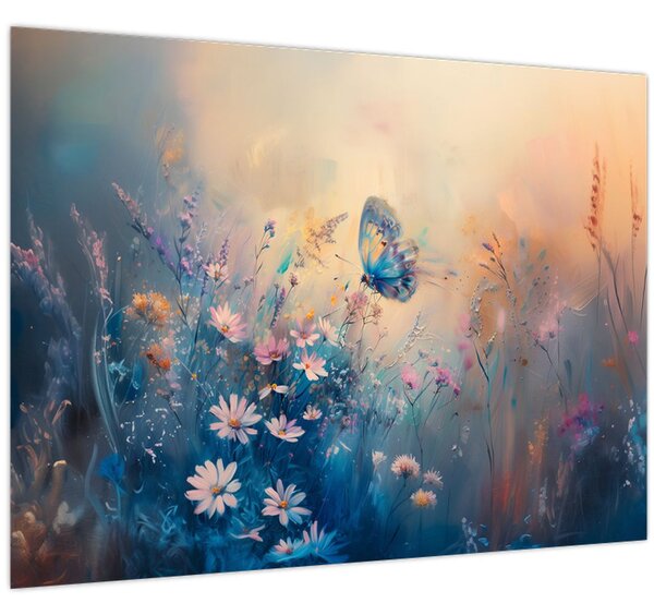 Obraz - Louka s motýlem (70x50 cm)