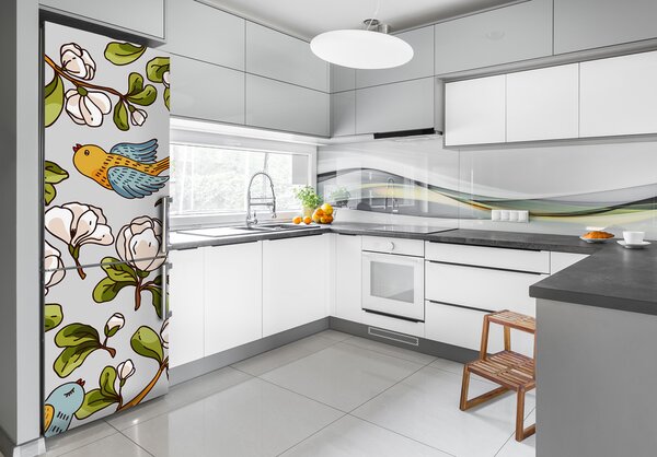 Nálepka fototapeta lednička Ptáci a květiny FridgeStick-70x190-f-101225374