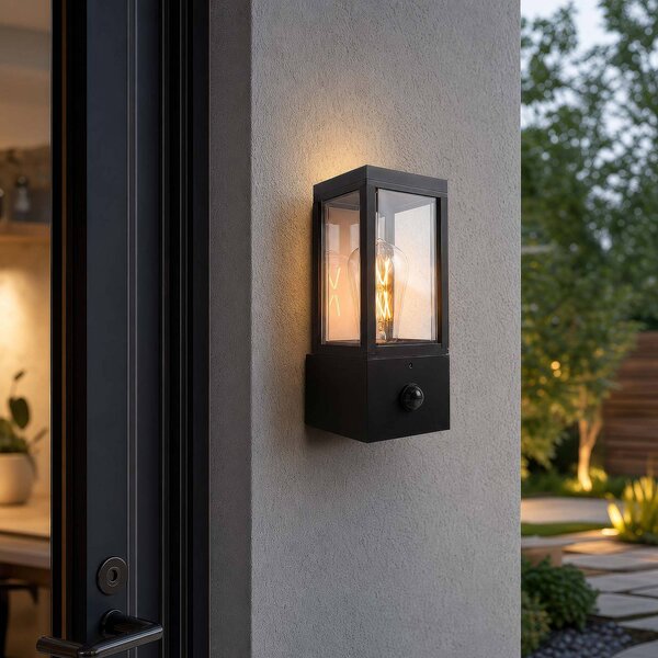 Searchlight Venkovní nástěnné svítidlo Dubai, černé, ABS, polykarbonát, E27, Černá, Plast, Moderní, Nástěnné svítidlo