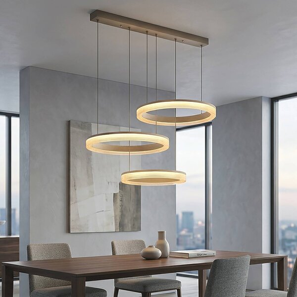 Searchlight LED závěsné světlo Lumen Rings, 3 žárovky, písková barva, železo,, stmívatelný, Krémová / jantar, Obývací pokoj / jídelna, kov, Moderní