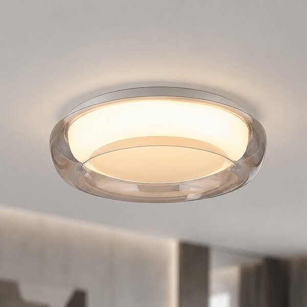Searchlight LED stropní svítidlo Jude Flush, jantarová, Ø 30 cm,, stmívatelný, Krémová / jantar, Obývací pokoj / jídelna, kov