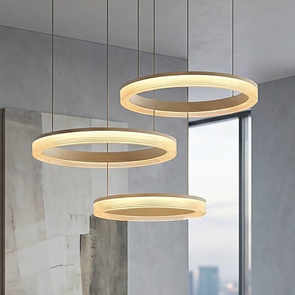 Searchlight LED závěsné světlo Lumen Rings, 3 žárovky, písková barva, železo,, stmívatelný, Krémová / jantar, Obývací pokoj / jídelna, kov, Moderní