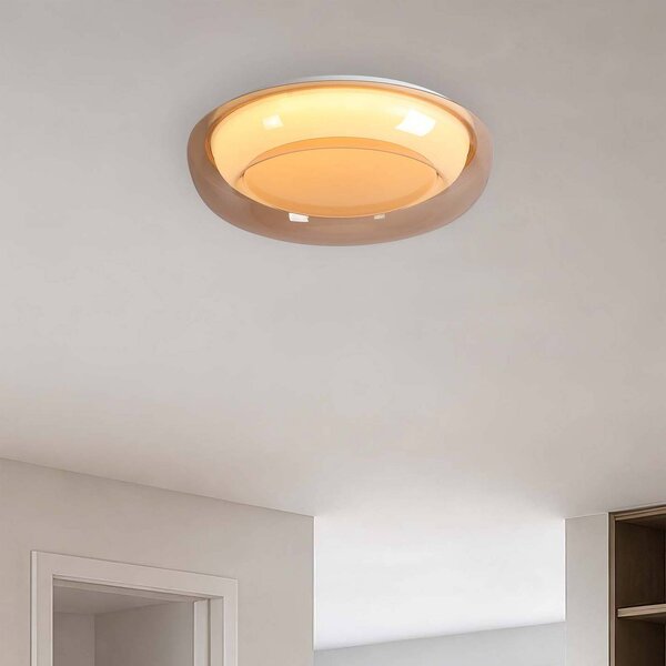 Searchlight LED stropní svítidlo Jude Flush, jantarová barva, Ø 40 cm,, stmívatelný, Krémová / jantar, Obývací pokoj / jídelna, kov