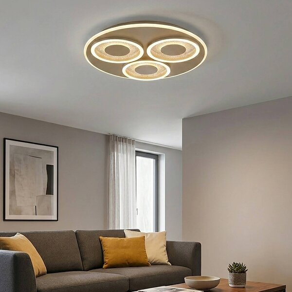 Searchlight LED stropní svítidlo Wreath Flush, písková barva, železo, stmívatelné, stmívatelný, Krémová / jantar, Obývací pokoj / jídelna, kov, Moderní