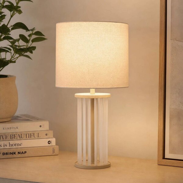 Searchlight Stolní lampa Swizzle, béžová, sklo, textil, výška 42 cm, E27, Krémová / jantar, Obývací pokoj / jídelna, Sklo