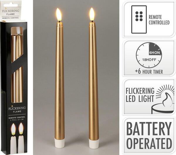 Mondex Sada 2 ks LED vysokých svíček s časovačem Aliya 27 cm zlatá