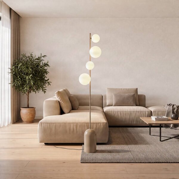 EMIBIG LIGHTING Stojací lampa Etno LP4, béžová, sklo/ocel, výška 140 cm, G9, Krémová / jantar, Obývací pokoj / jídelna, Sklo, Moderní