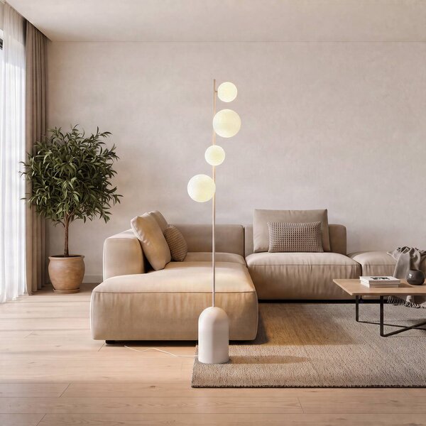 EMIBIG LIGHTING Stojací lampa Etno LP4, bílá, sklo/ocel, výška 140 cm, G9, Bílá / opál, Obývací pokoj / jídelna, Sklo, Moderní