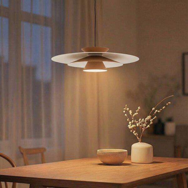 Lucande LED závěsné svítidlo Livie, béžová barva, hliník, Ø 50 cm, stmívatelný, Krémová / jantar, Obývací pokoj / jídelna, Moderní