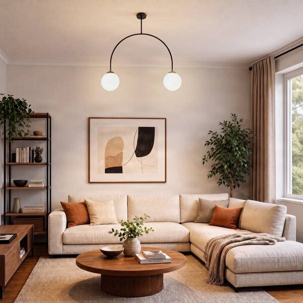 Milagro Lighting Stropní světlo Archie, černé, délka 68 cm, kov, 2ramenné, stmívatelný, Černá, Obývací pokoj / jídelna, kov